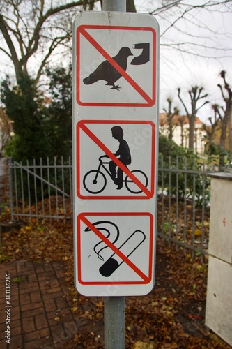 Information signs in the city with prohibited activities