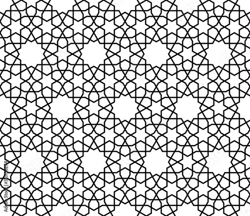 Seamless arabic geometric ornament in black and white.