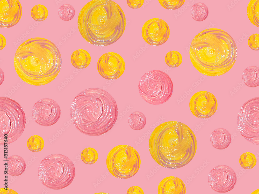 Seamless pattern drawn by oil paint. circles on a pink background. Seamless pattern drawn by oil paint. circles on a pink background.