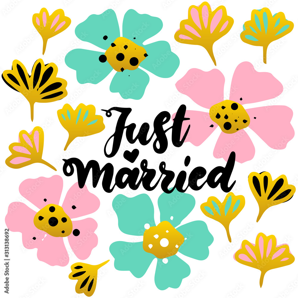 Just Married Lettering Postcard