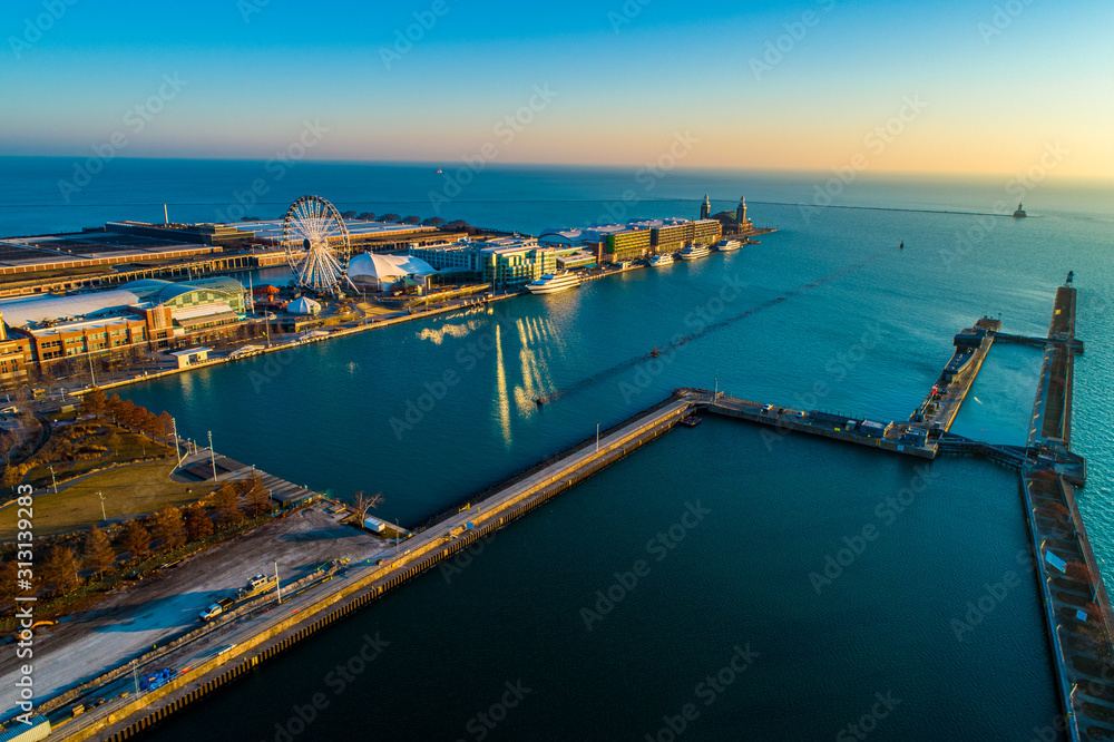 Obraz premium Chicago Skyline Sunrise Aerial 20