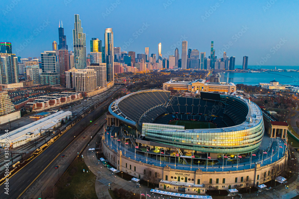 Obraz premium Chicago Skyline Sunrise Aerial 19