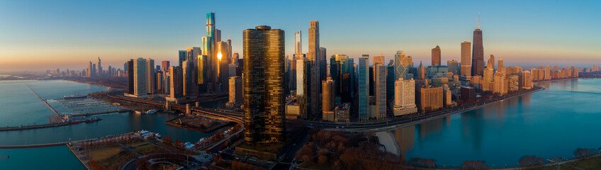 Fotobehang Chicago Zonsopgang langs Lake Shore Chicago  © Aaron
