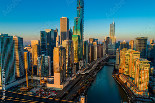 Chicago Skyline Sunrise Aerial 8