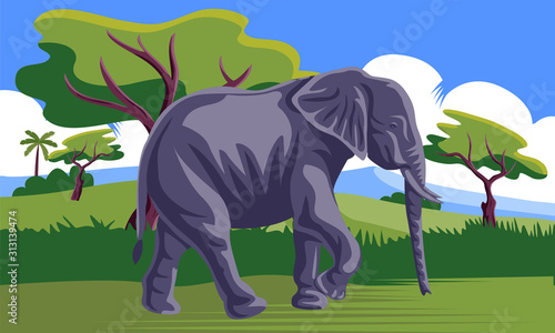 elephant walking in jungle vector © movinglines.studio