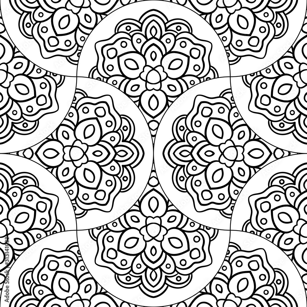 Abstract mandala fish scale seamless pattern. Ornamental tile, mosaic background. Floral patchwork infinity card. Arabic, Indian, ottoman motifs. Vector illustration. Abstract mandala fish scale seamless pattern. Ornamental tile, mosaic background. Floral patchwork infinity card. Arabic, Indian, ottoman motifs. Vector illustration.