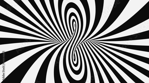 Black and white psychedelic optical illusion. Abstract hypnotic animated background. Spiral geometric looping monochrome wallpaper