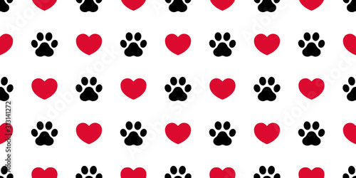 dog paw seamless pattern footprint heart valentine vector french bulldog puppy cartoon icon scarf isolated repeat wallpaper tile background illustration doodle design
