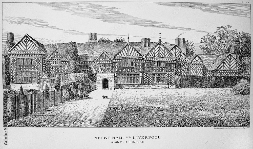 Φωτογραφία Speke Hall House in a vintage book Old English Houses by Maurice Adams, 1888, Lo