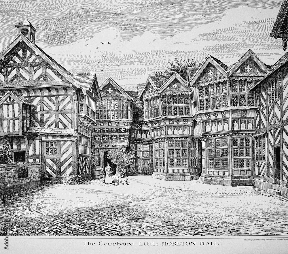 Φωτογραφία The Courtyard Little Moreton Hall House in a vintage book Old English Houses by