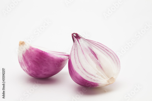 Half Sliced onion isolated on white background