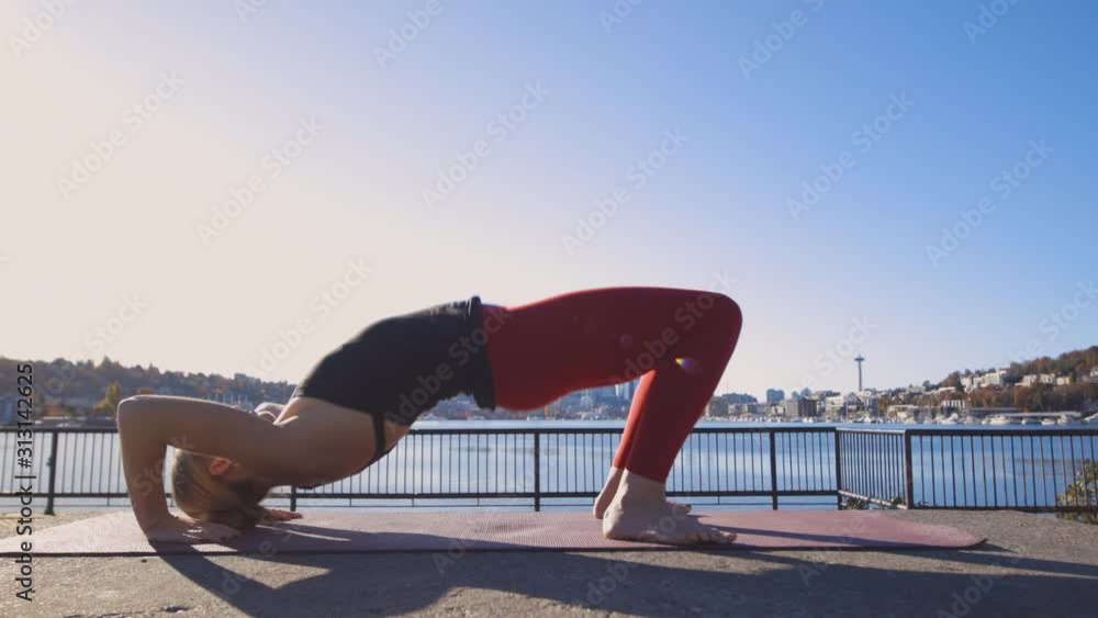 Backbend Full Wheel Yoga Pose Woman Stretching Her Abdominal Muscles ...