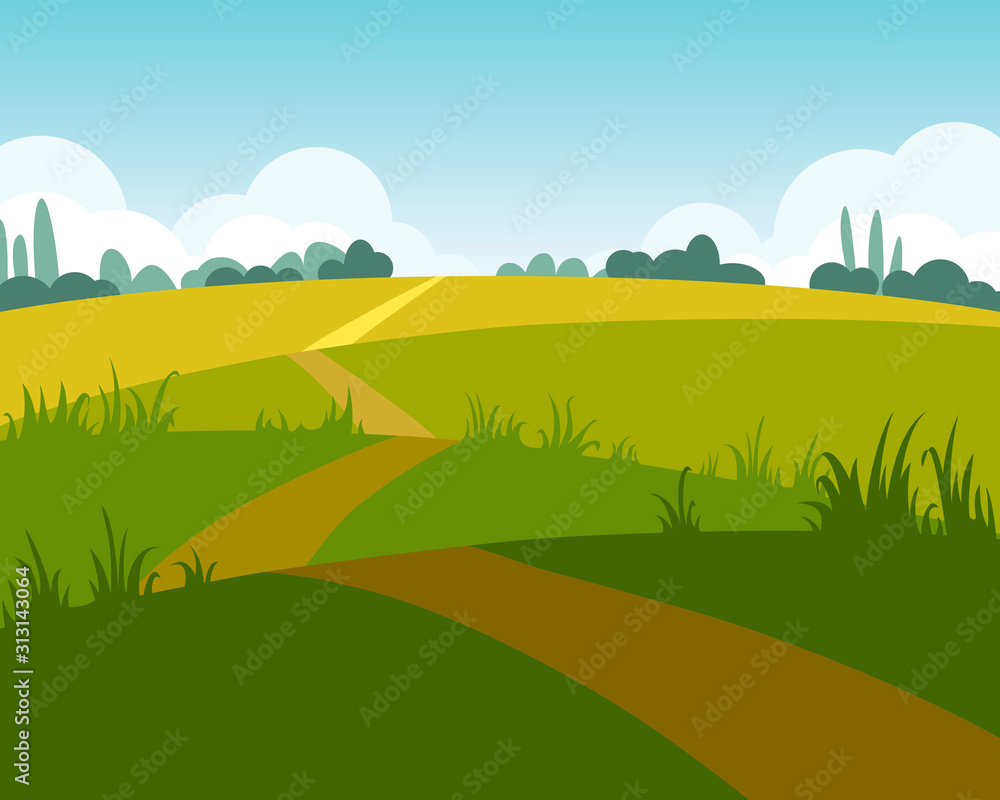 Vector stylized natural landscape. Green hills