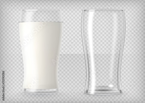 Milk in a glass and an empty glass