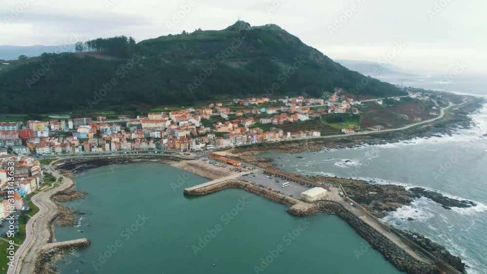 Aerial view of the beautiful seaside town of Guarda, Spain, on a cloudy day Aerial view of the beautiful seaside town of Guarda, Spain, on a cloudy day
