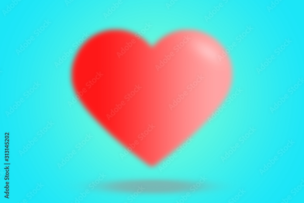 Heart, Symbol of Love and Valentine's Day. Soft red Icon with shadow Isolated on blue Background. illustration.