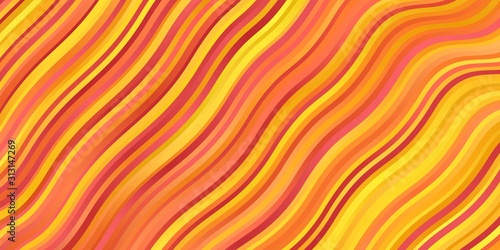 Light Red, Yellow vector backdrop with circular arc. Colorful illustration in abstract style with bent lines. Pattern for commercials, ads.