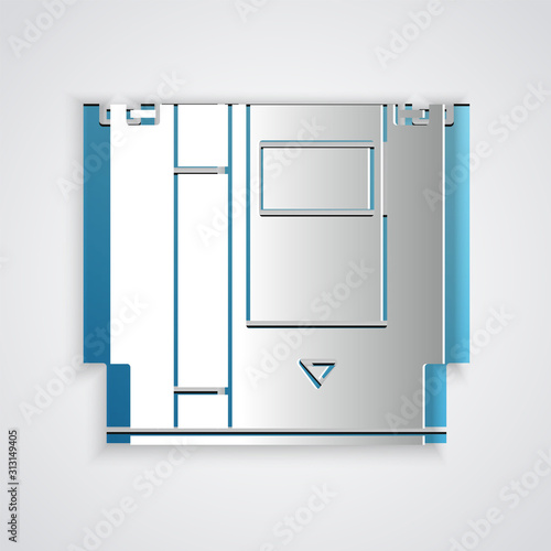Paper cut Cartridge for retro game console icon isolated on grey background. TV Game cartridge. Paper art style. Vector Illustration