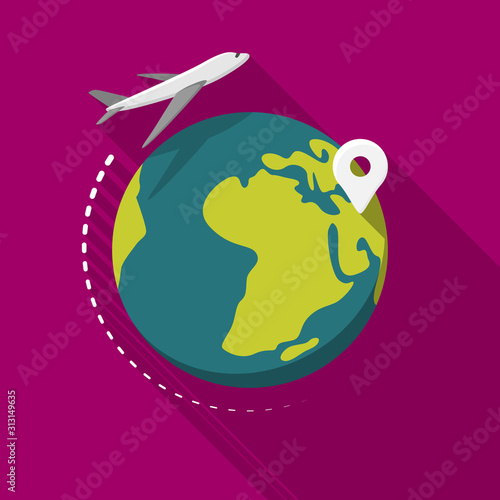 Travel earth airplane worldwide flat design icon symbol vector