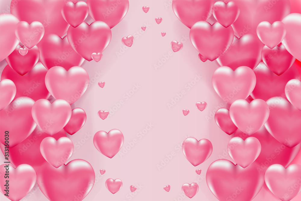 3d vector saint valentine s day pink heart banner or card on light background. Poster and invitation