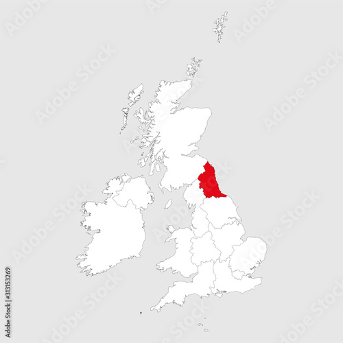 North east highlighted on united kingdom. Light gray background. Perfect for Business concepts, backgrounds, backdrop, chart, label, sticker, banner and wallpapers.