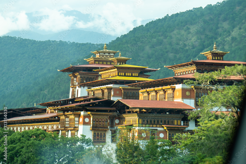 Fototapeta premium The Dzong Monastery in Bhutan Himalayas mountain