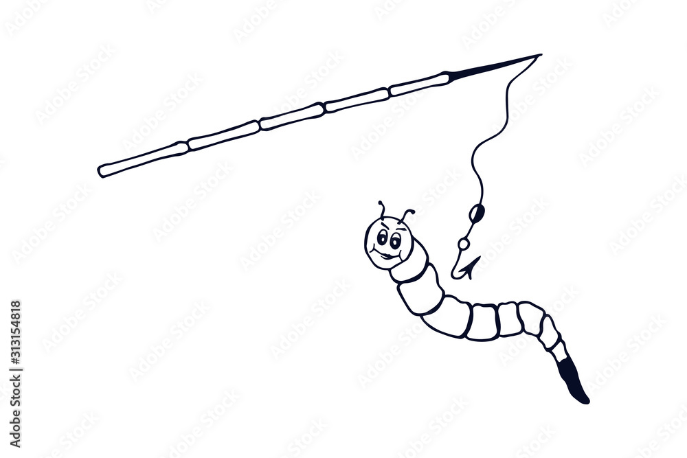 hook fishing rod and worm. fishing. eps 10 vector stock illustration. Stock  Vector