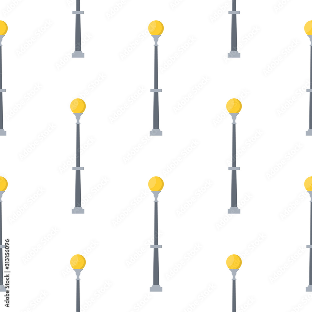 Seamless pattern with street lights cartoon isolated on white background. Modern and vintage street light. Elements for landscape construction. Vector illustration for design, web, wrapping paper. Seamless pattern with street lights cartoon isolated on white background. Modern and vintage street light. Elements for landscape construction. Vector illustration for design, web, wrapping paper.