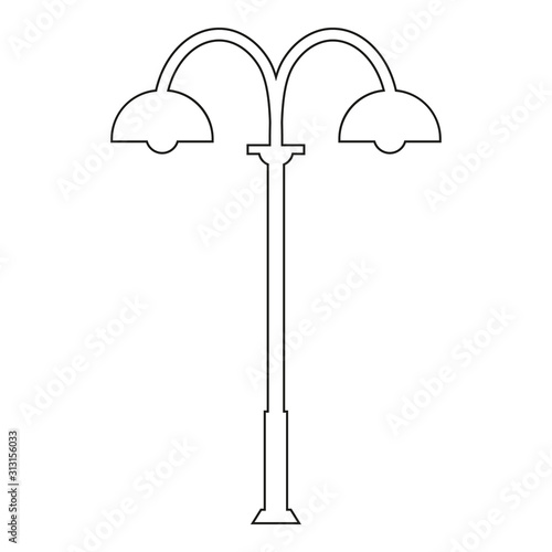 Outline street light silhouette isolated on white background. Vintage street lights. Elements for landscape construction. Vector illustration for any design.