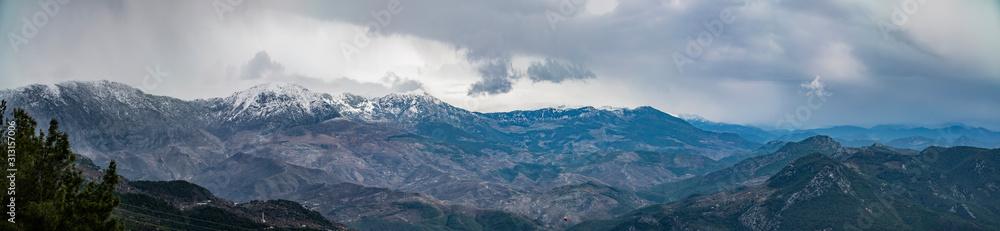 panorama of snow-capped mountain peaks