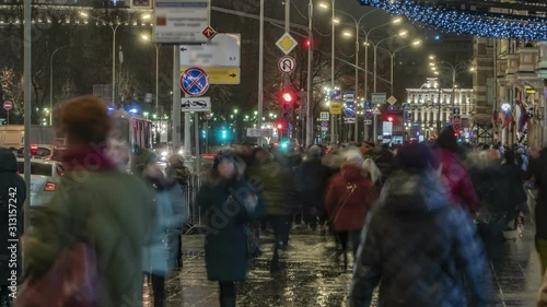 Crowds of people on the streets of the city on new year's holidays,  time lapse