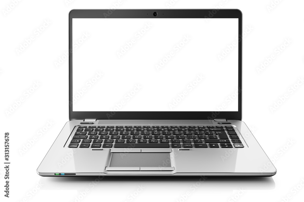Silver laptop with blank white screen Isolated on a white background Silver laptop with blank white screen Isolated on a white background