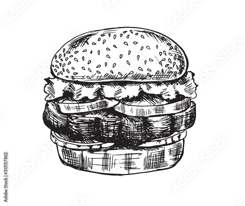 Burger illustrations. Hand drawn style. 