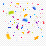 Confetti burst vector illustration. Color ribbons and streamers. Birthday party background