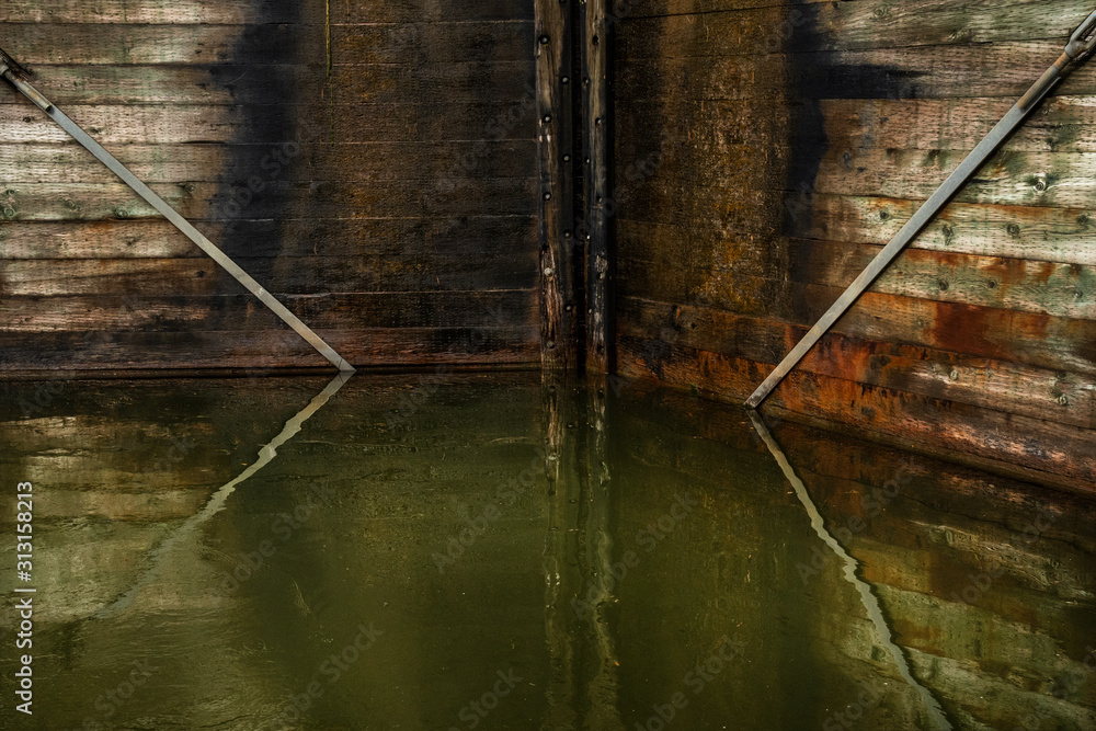 Canal lock gates in water