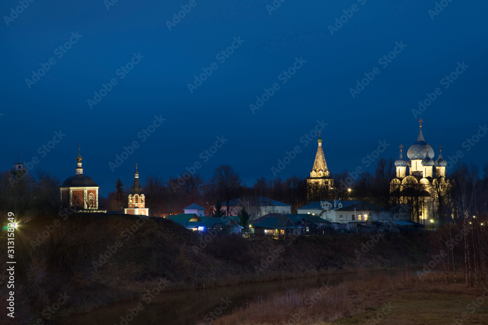 Cathedral of Nativity of Theotokos and bell tower at Suzdal Kremlin. Vladimir oblast. Russia