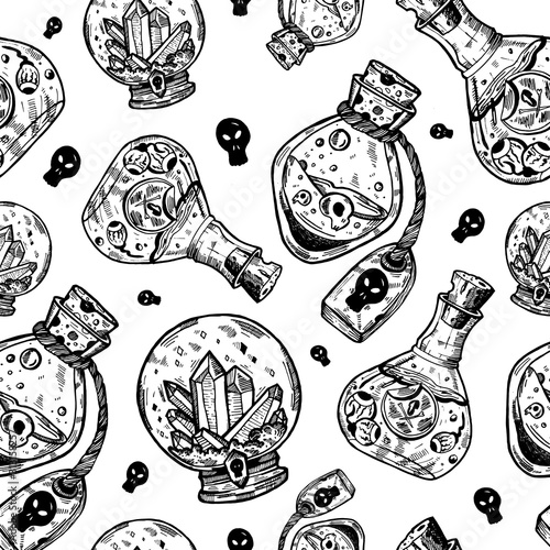 Cartoon doodle magic hand drawn set. Art isolated. Ink style boho chic sticker, patch, flash tattoo or print design vector illustration