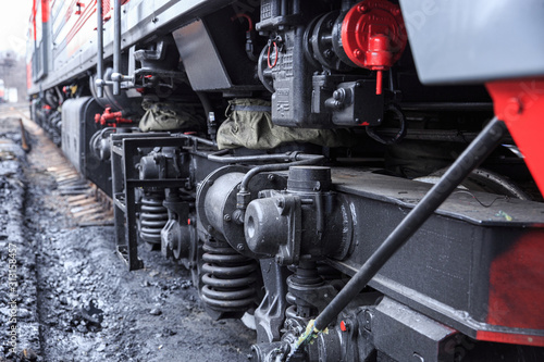 Wheel mechanisms of a diesel railway locomotive