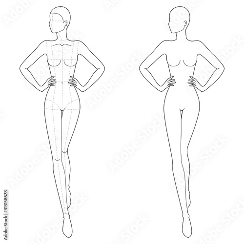 Fashion template of walking women. 
