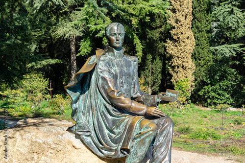 Monument to Nikolai Raevsky on terrace in Aivazovsky landscape park in Partenit, Crimea. Alushta, Russia - September 28, 2019