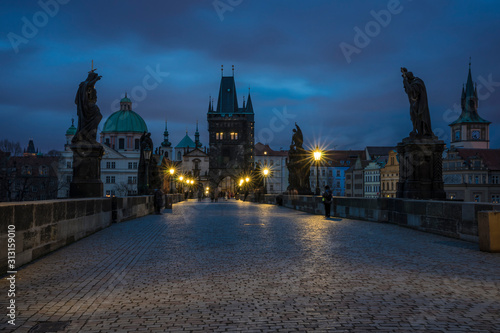 Charles bridge in Prague at night. © roostler