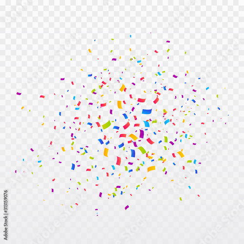 Confetti burst vector illustration. Color ribbons and streamers. Birthday party background