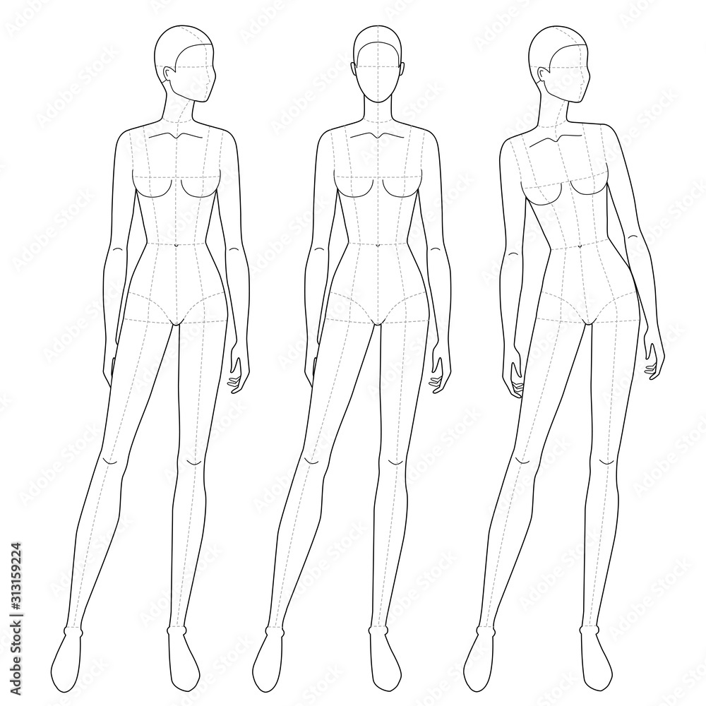 Fashion template of standing women in different poses. Fashion template of standing women in different poses.