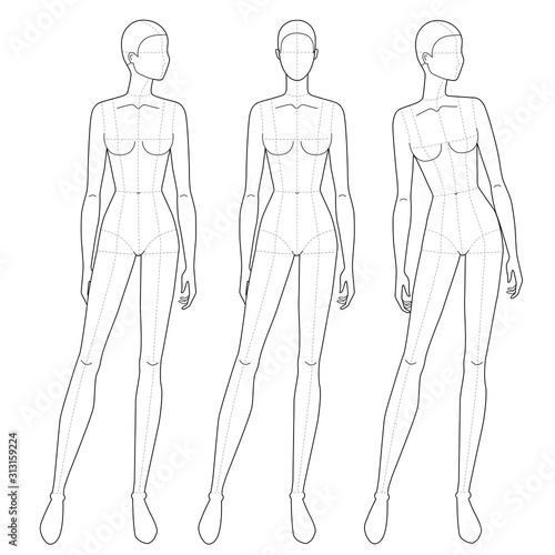 Fashion template of standing women in different poses. 