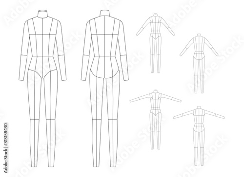 Fashion template for women body technical drawings. 