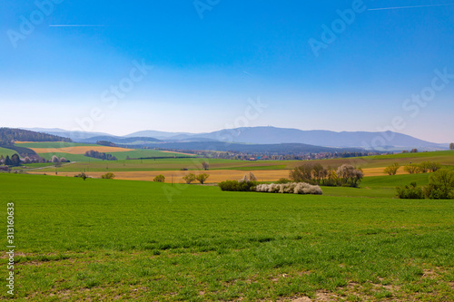Wiew of transmitter Hohen Bogen ( Germany).  Coutryside landscape in summer season.