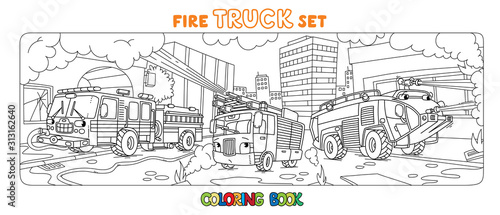 Wallpaper Mural Fire truck or fire engine coloring book set Torontodigital.ca