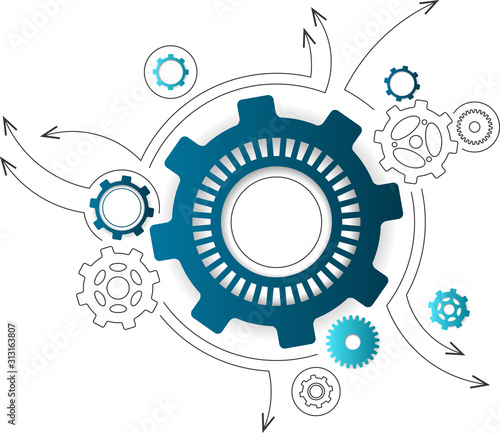 Connected cogwheels / gears icons - development, planning, technology concept, vector illustration