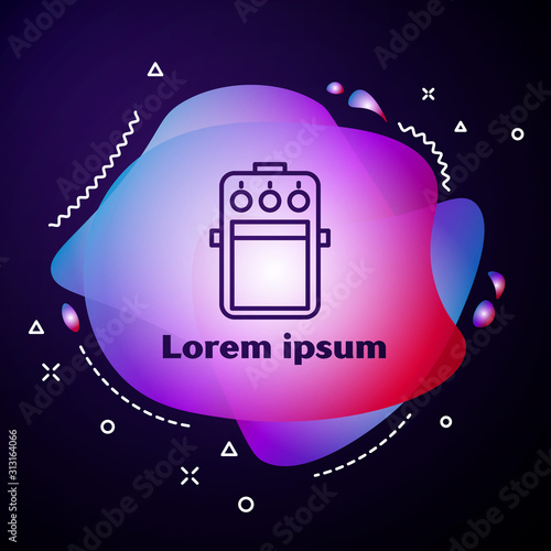 Purple line Guitar pedal icon isolated on blue background. Musical equipment. Abstract banner with liquid shapes. Vector Illustration