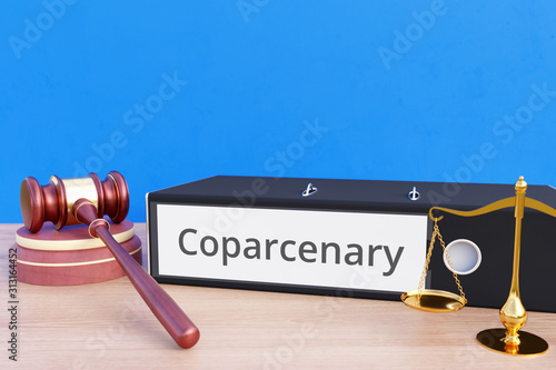 Coparcenary – Folder with labeling, gavel and libra – law, judgement, lawyer photo